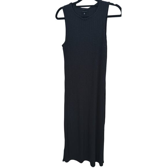 Who What Wear Ribbed Black Midi Dress Sleeveless Stretch XS Dark Academia Fall - Picture 2 of 7